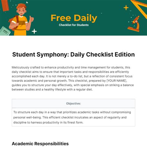 Checklist For Students Template