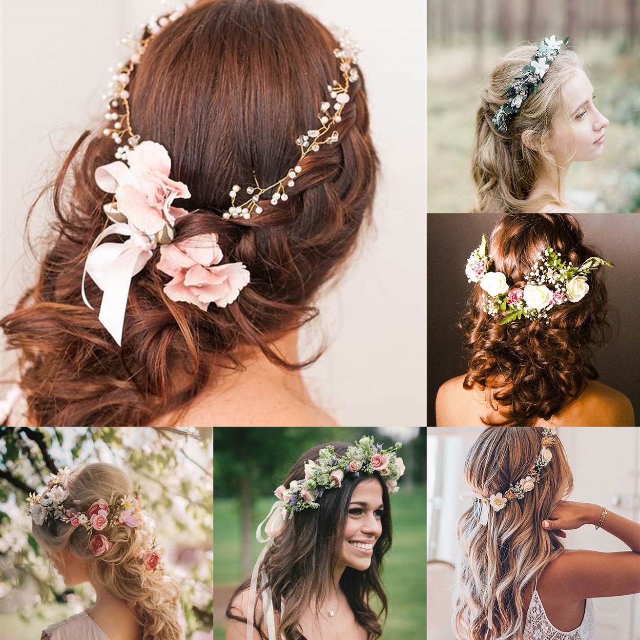 Cheveux ondulés avec une couronne de fleurs