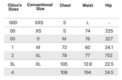 Chicos Size 3 Chart