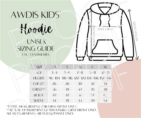 Childrens Hoodie Size Chart