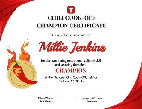 Chili Cook Off Certificate Template Free
