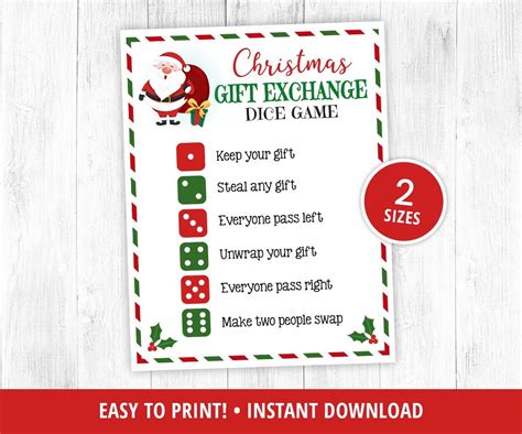 Christmas Gift Exchange Dice Game Printable