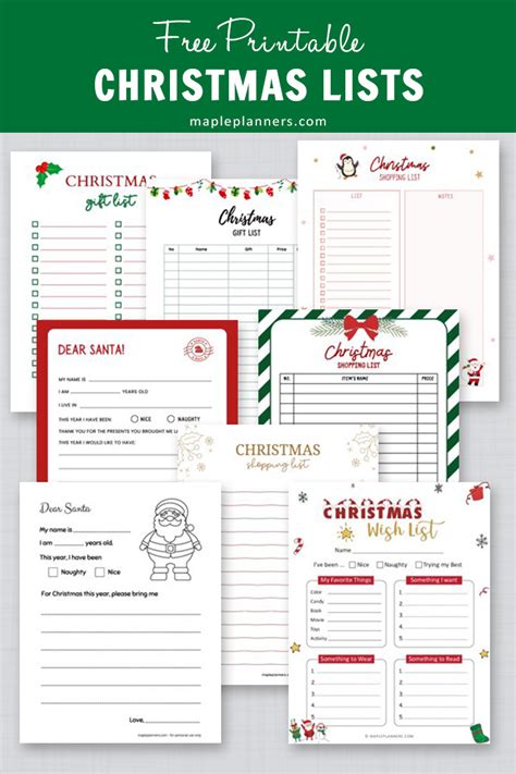 Christmas List Printables Free