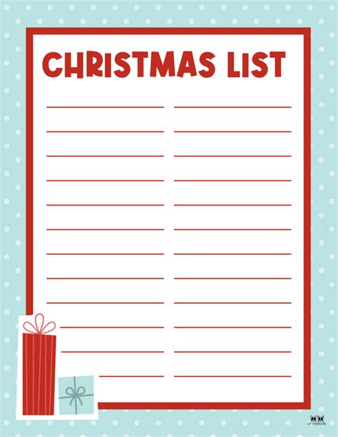 Christmas List Template Word
