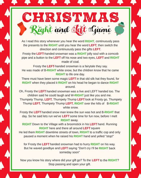 Christmas Right Left Game Free Printable