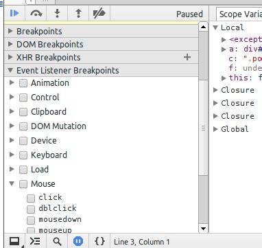 Chrome debugging - break on next click event