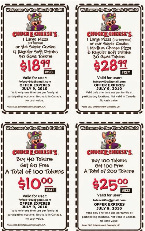 Chuck E Cheese Printable Coupons October 2014