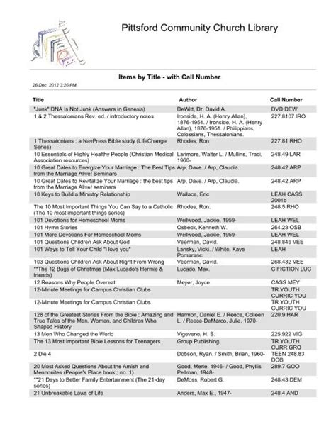 Church Library Catalog