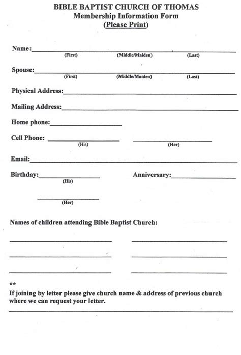 Church Membership Form Template Word
