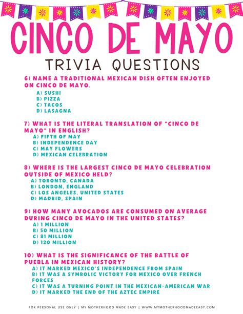 Cinco De Mayo Trivia Questions And Answers Printable With Answers
