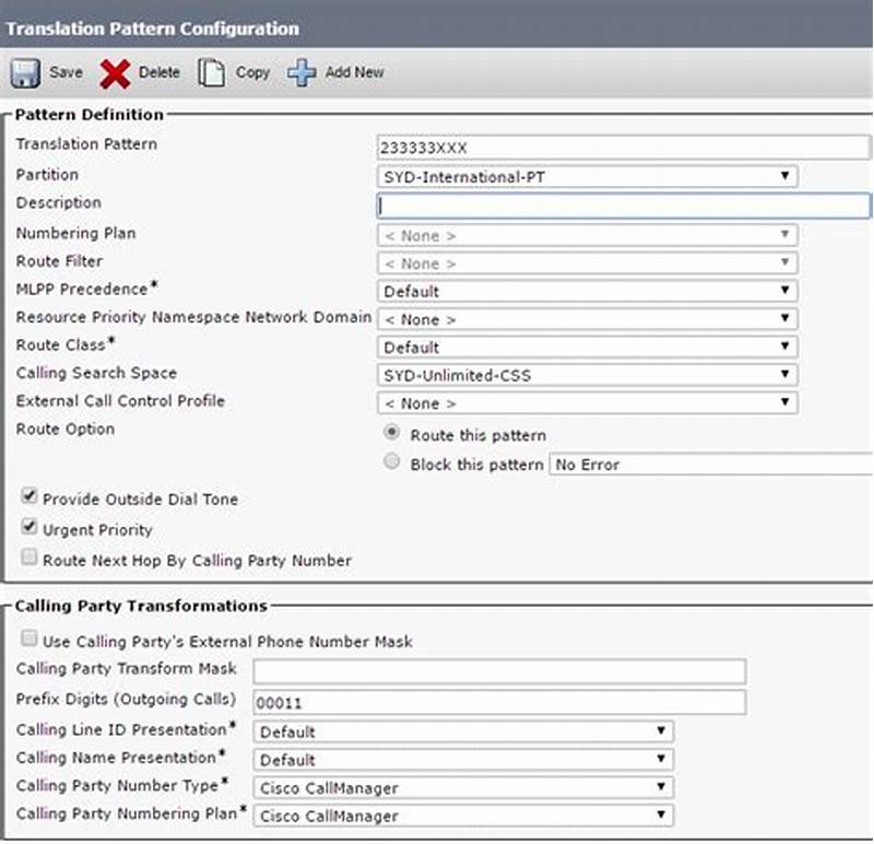 Cisco Call Manager Translation Pattern Examples