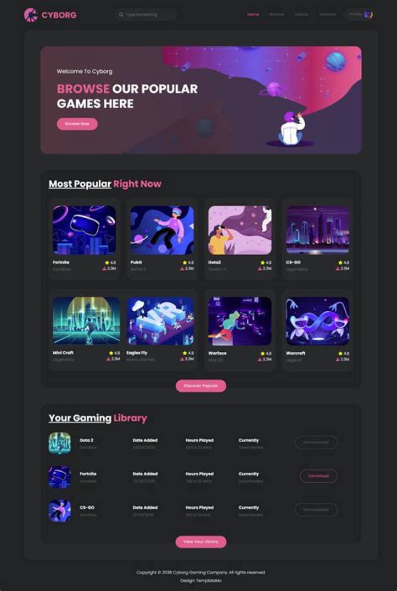 Clean Simple Gaming Bootstrap Template