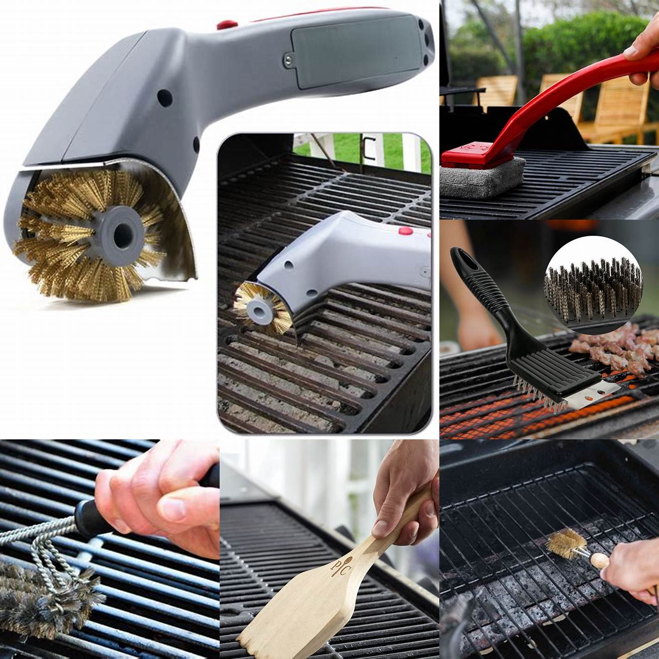 Cleaning a grill with a brush