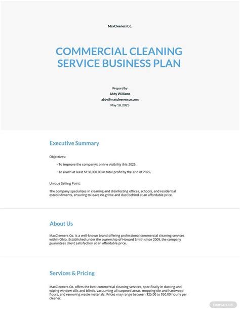 Cleaning Business Plan Template