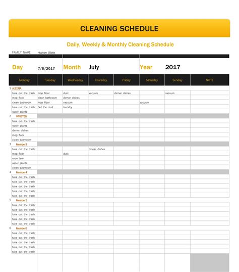 Cleaning Schedule Templates