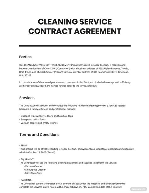 Cleaning Service Contract Agreement Template