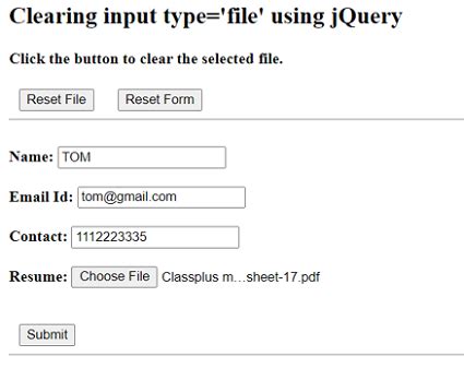 Clearing input typefile  using jQuery