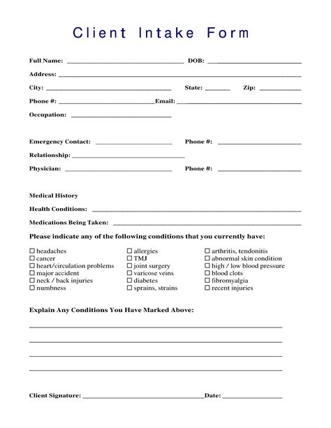 Client Intake Forms Template