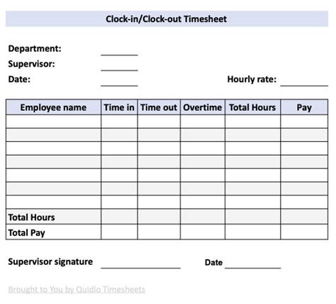 Clock In And Out Template