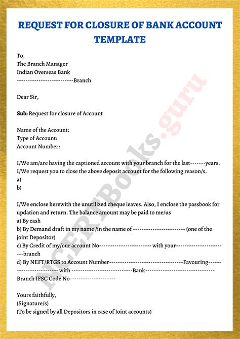 Close Bank Account Letter Template