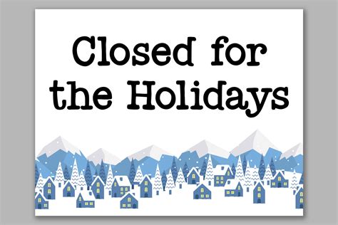Closed For Holidays Sign Template