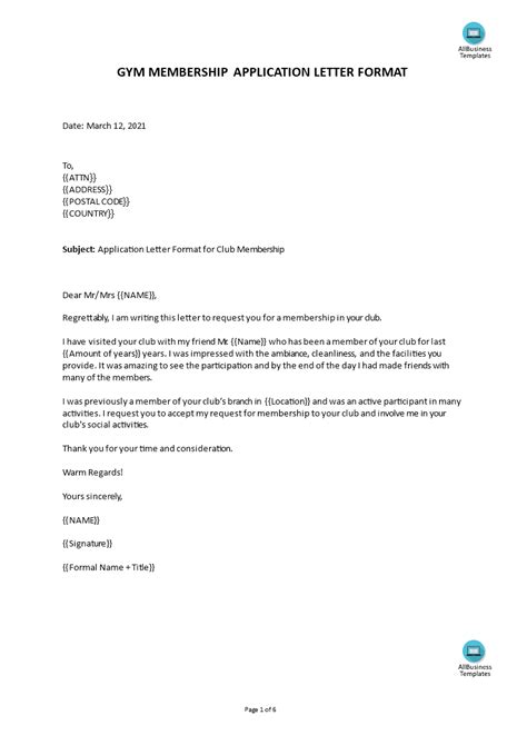 Club Membership Letter