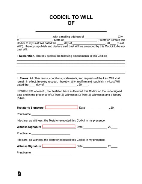Codicil To A Will Template