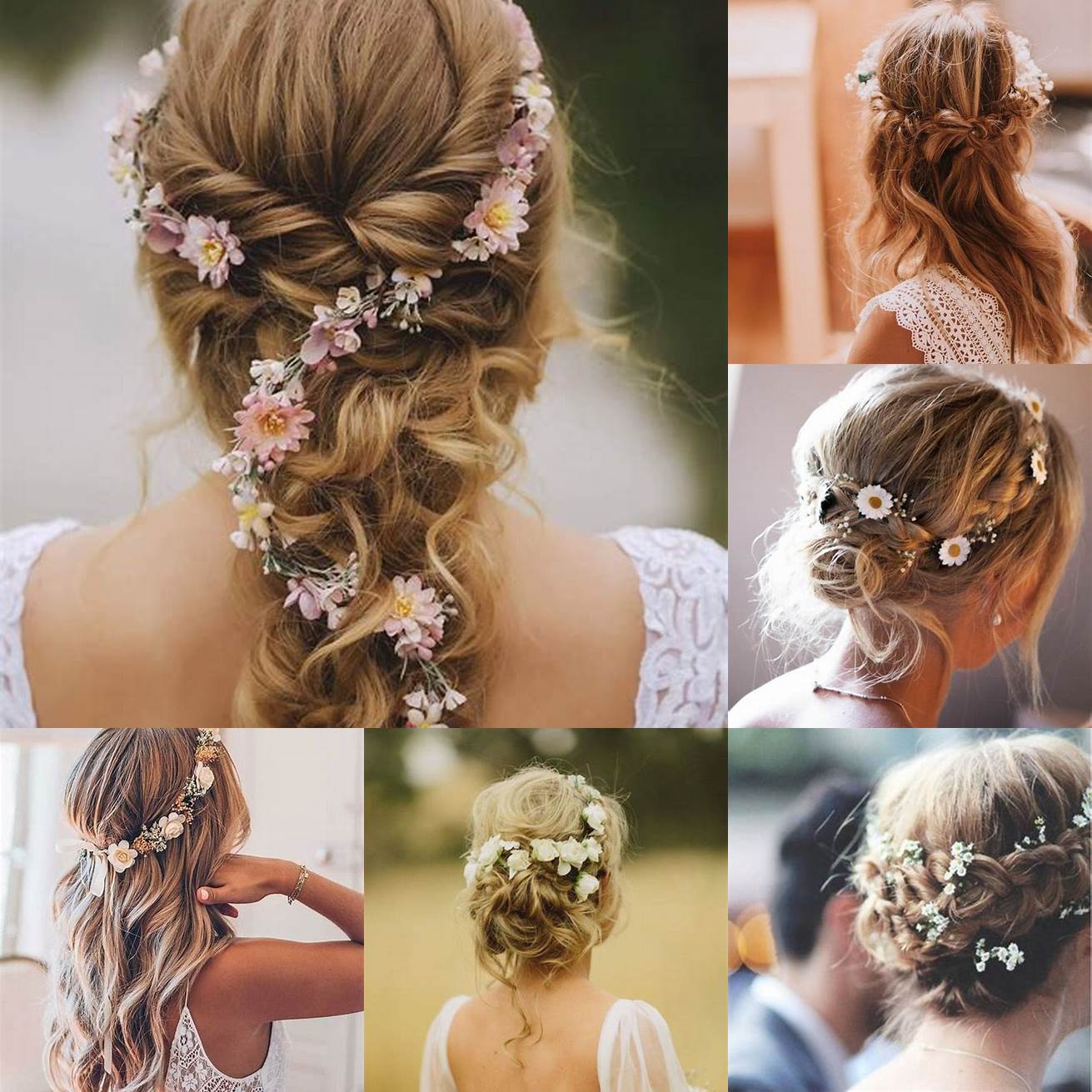 Coiffure avec des fleurs pour une touche bohème