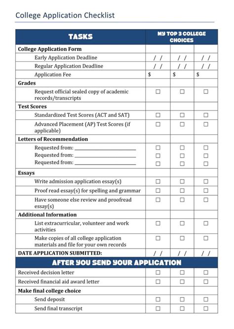 College Application Checklist Template