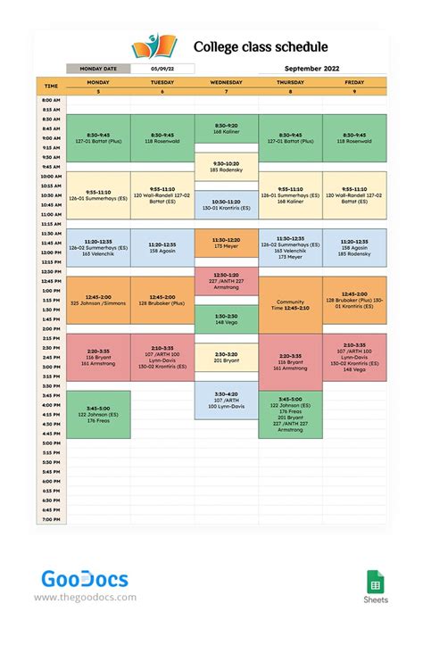 College Class Schedule Template