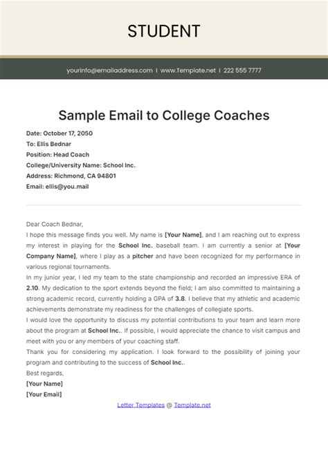 College Coaches Emails For Softball Template