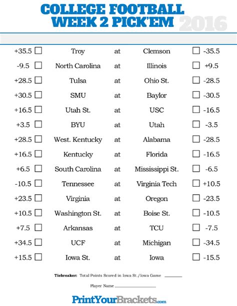 College Football Pick Em Printable Sheets