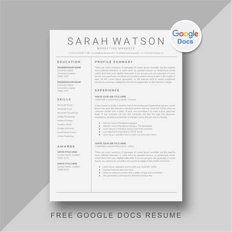 College Resume Template Google Docs