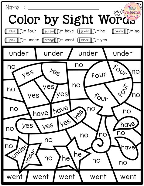 Color Sight Words Printable