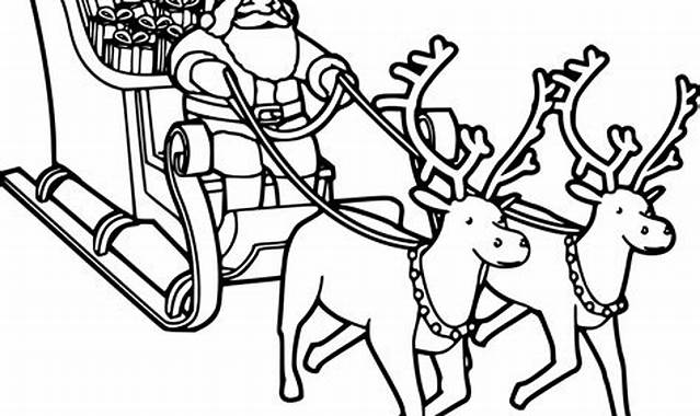 Coloriage Père Noël et ses rennes