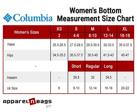Columbia Womens Size Chart