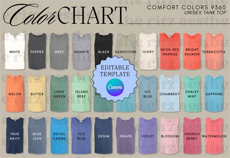 Comfort Color Tank Color Chart