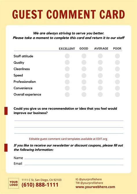 Comment Card Template