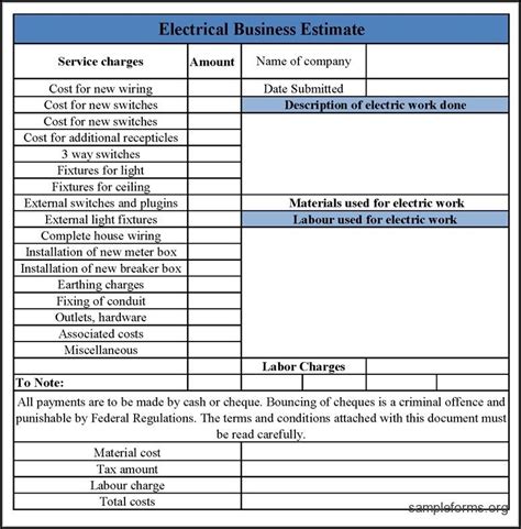 Commercial Electrical Bid Template