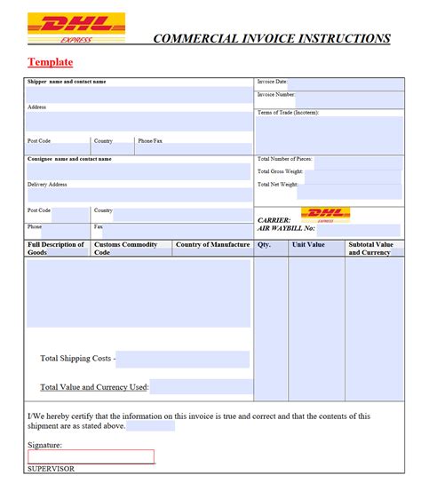 Commercial Invoice Dhl Template