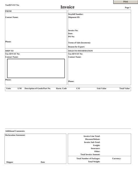 Commercial Invoice Template Ups