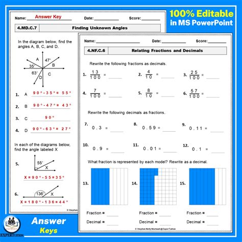 Common Core Printable 4th Grade Math Homework 5.2