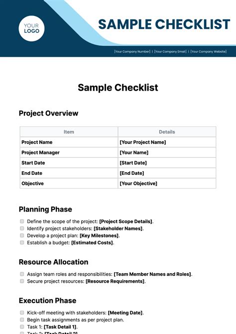 Company Checklist Template