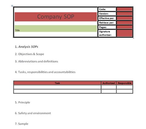 Company Sop Template