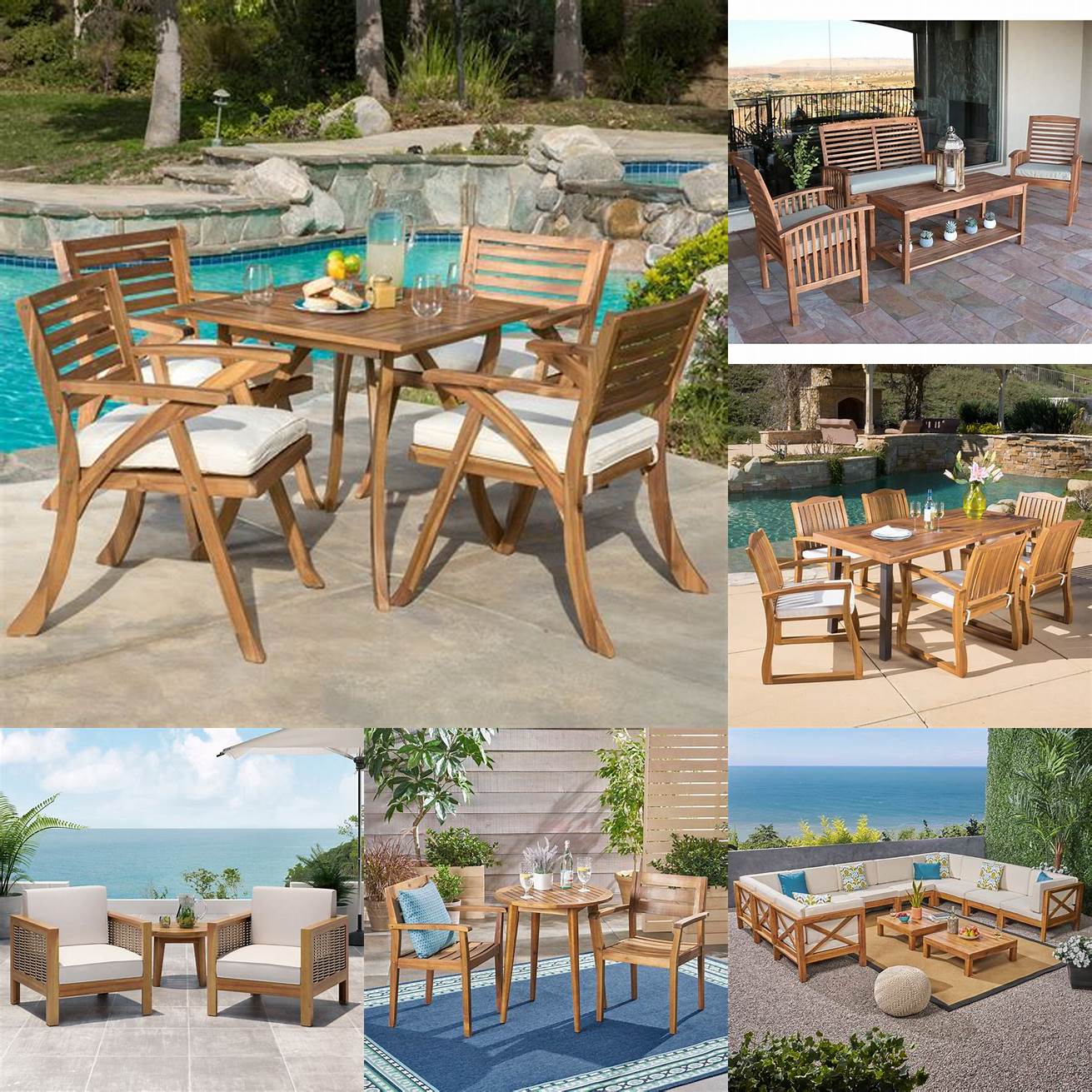 Comparison of Acacia and Teak furniture in different outdoor settings