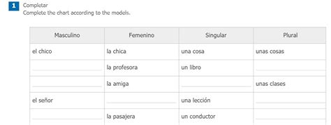 Completar Complete The Chart According To The Models
