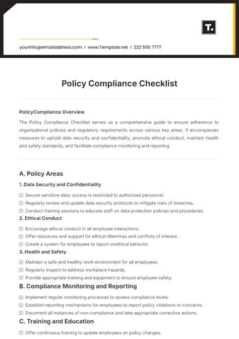 Compliance Policies And Procedures Template