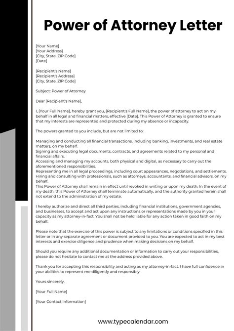 Components of a Power of Attorney Letter