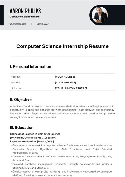 Computer Science Internship Resume Template