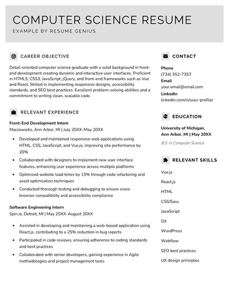 Computer Science Resume Templates